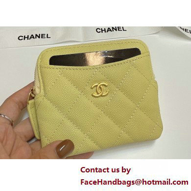 Chanel Grained Calfskin & Gold-Tone Metal Zip Coin Purse AP2061 Yellow 2025 - Click Image to Close